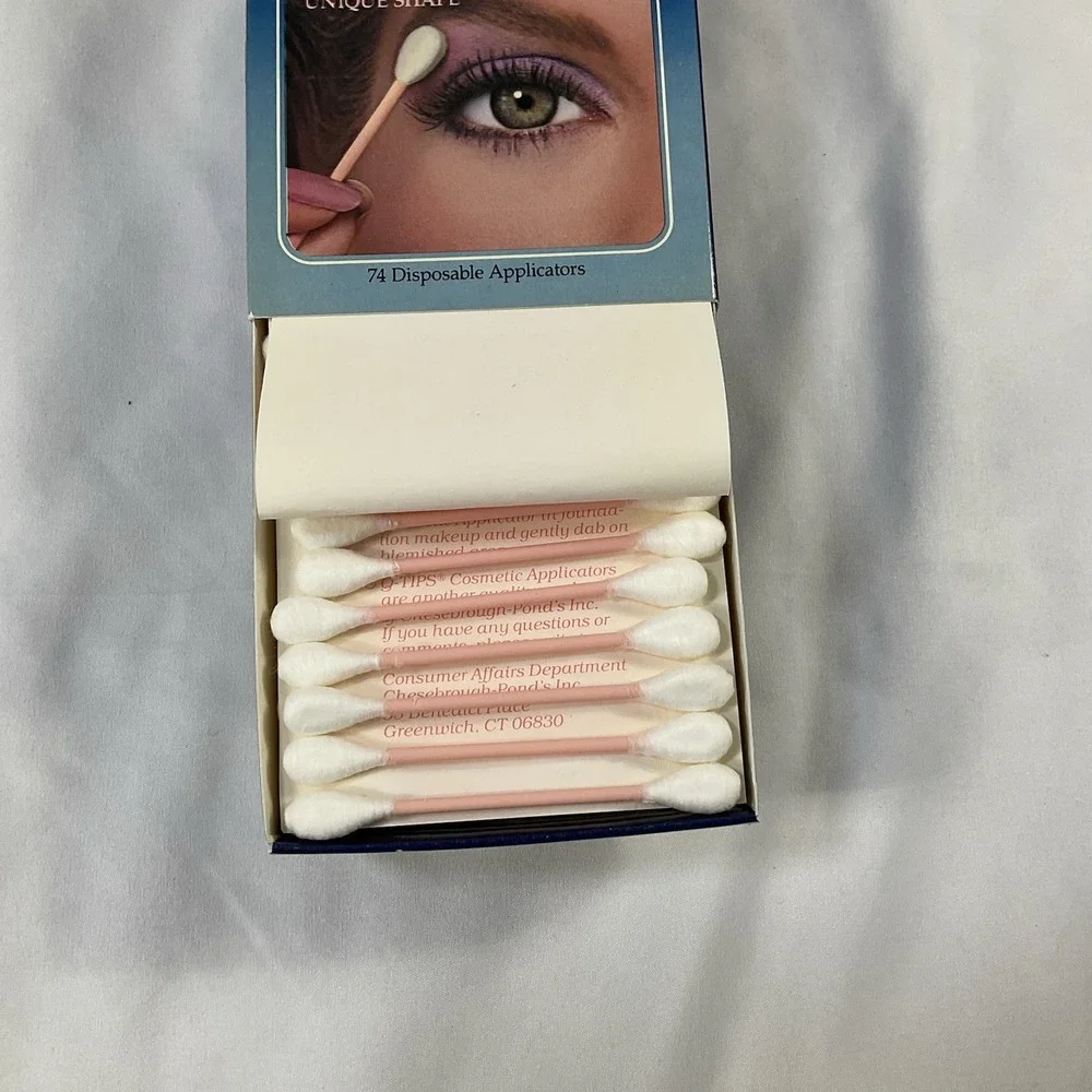 Vtg Q-tips Cotton Cosmetic Applicators 74 ct Disposable Oval White/Pink *Read*